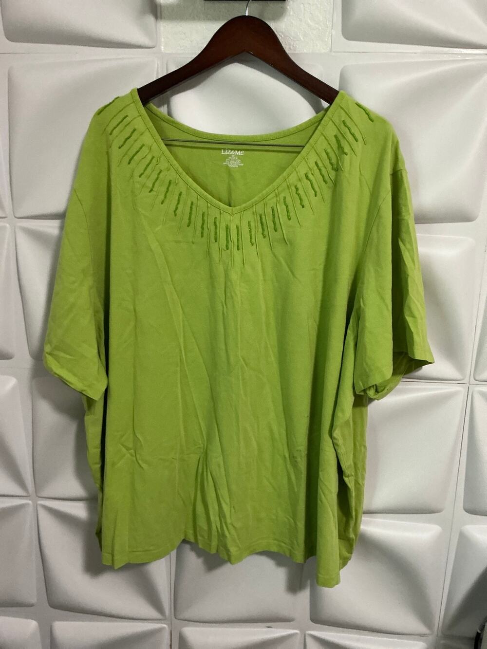 Liz & Me Green Short Sleeve Embroidered Shirt Women's Size 5X 34/36W